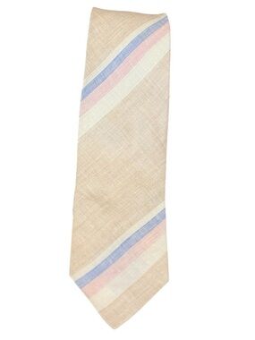 Polo Ralph Lauren Vintage Linen Slim Tie Natural Blue Pink Stripe Preppy